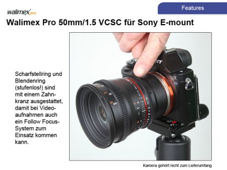 Walimex Pro 50mm/1.5 VCSC fr Sony E-mount
