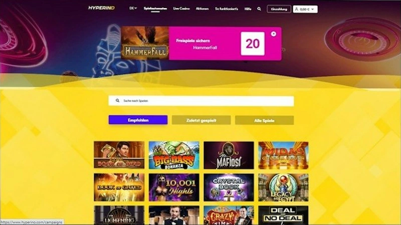 Historische deutsche Hyperino-Startseite, Ausschnitt; Bildquelle BesteCasinos.at