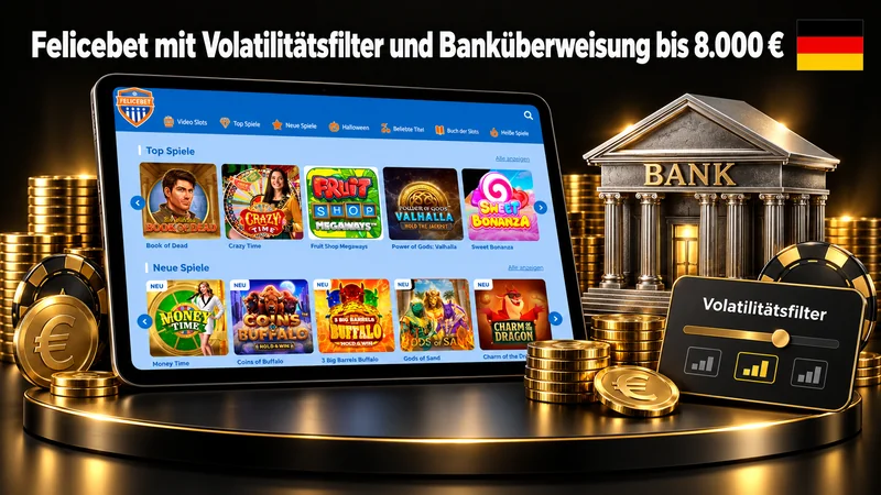 Felicebet mit Volatilitätsfilter und Banküberweisung bis 8.000 €